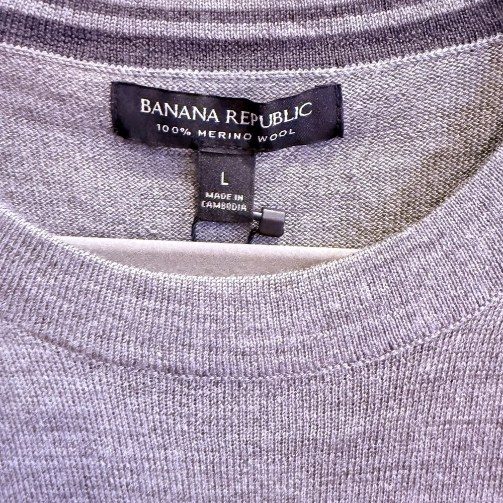 Banana Republic Men's Heather Gray Blokecore Merino Wool Crewneck Sweater sz L